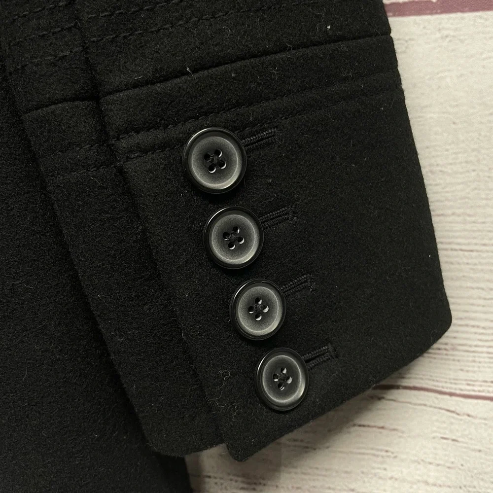 J Crew Factory Black Wool Blend Trench Peacoat size 6